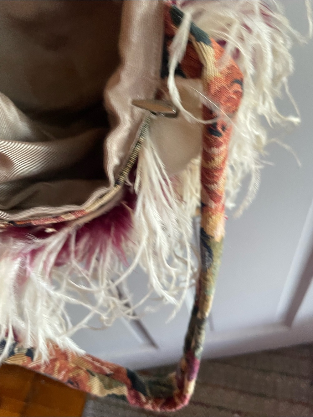 Artifacts Floral Tapestry Tote with Cream Feather Trim - Picture 7 of 10